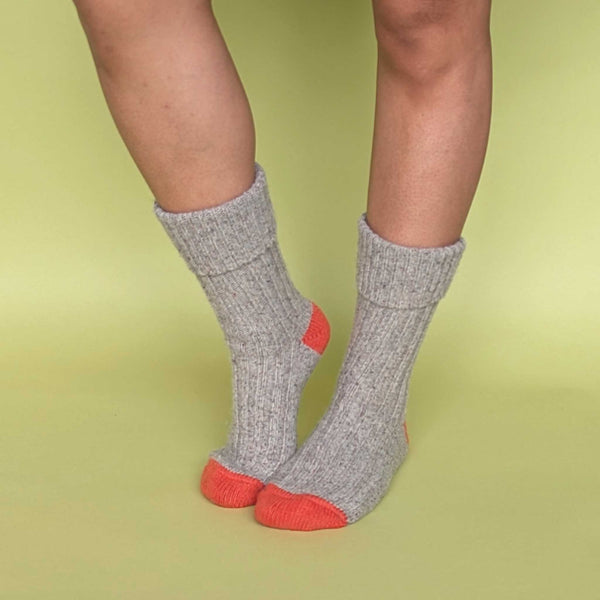 Unisex Grey & Orange Recycled Silk Blend Chunky Socks