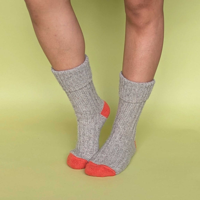 Unisex Grey & Orange Recycled Silk Blend Chunky Socks