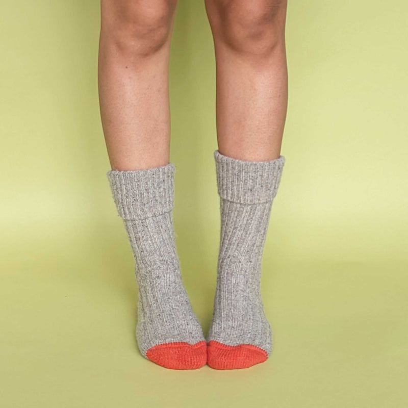 Unisex Grey & Orange Recycled Silk Blend Chunky Socks