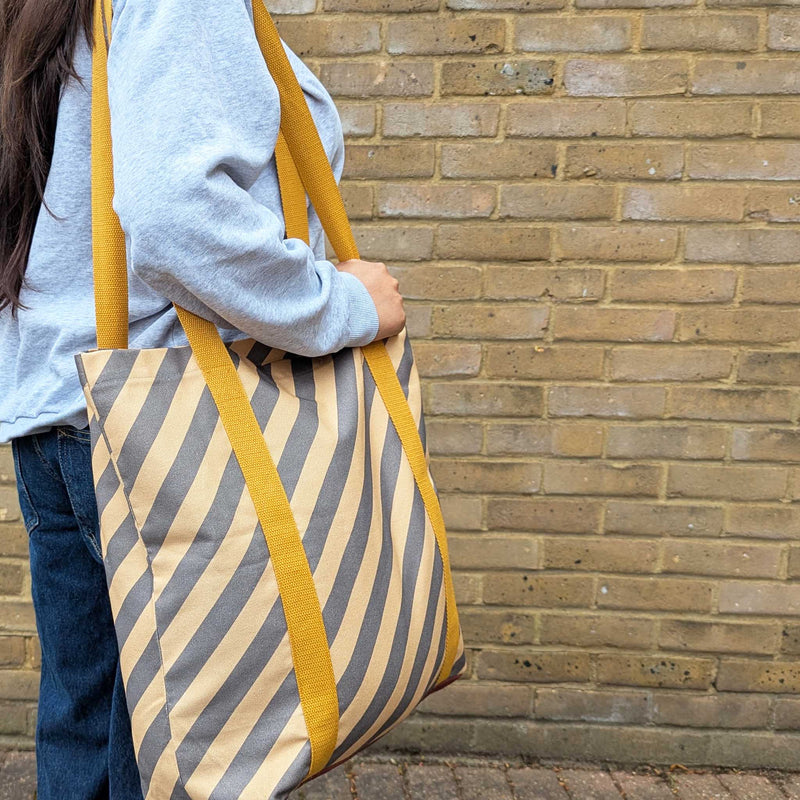 Grey Stripe Cotton Tote Shopper Bag