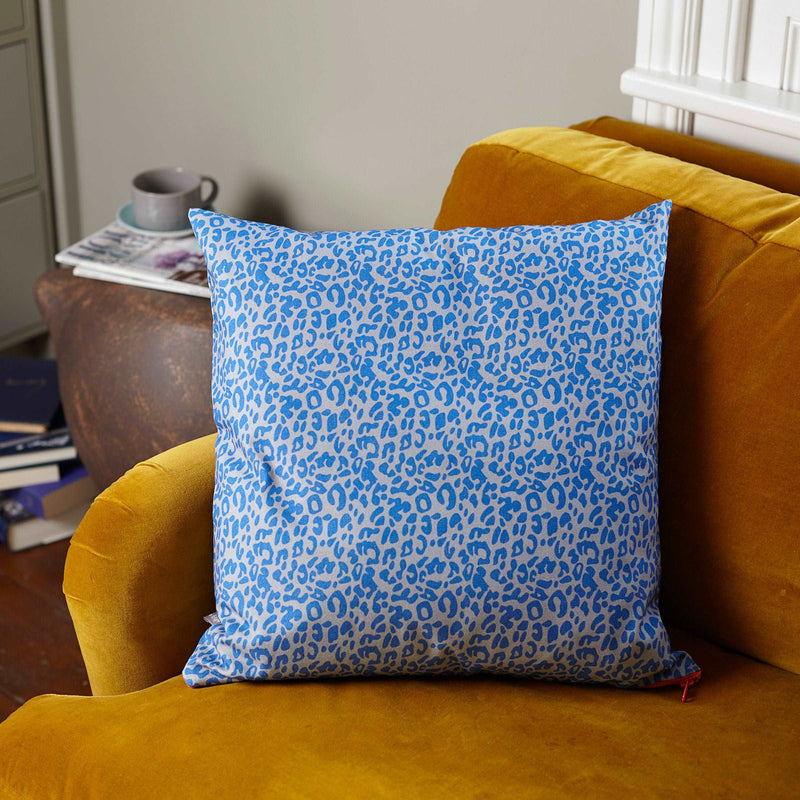Grey & Blue Leopard Print Cushion