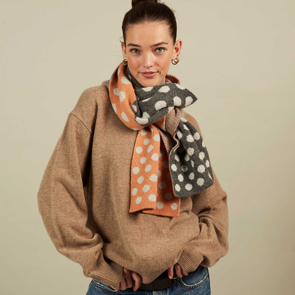 Grey & Peach Big Spot Little Spot Lambswool Scarf