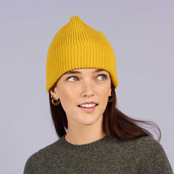 Electric Yellow Ribbed Lambswool Beanie