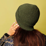 Dark Green Ribbed Lambswool Unisex Beanie