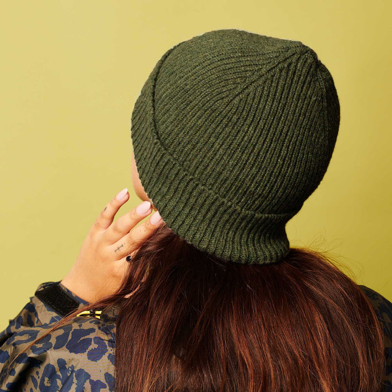 Dark Green Ribbed Lambswool Unisex Beanie
