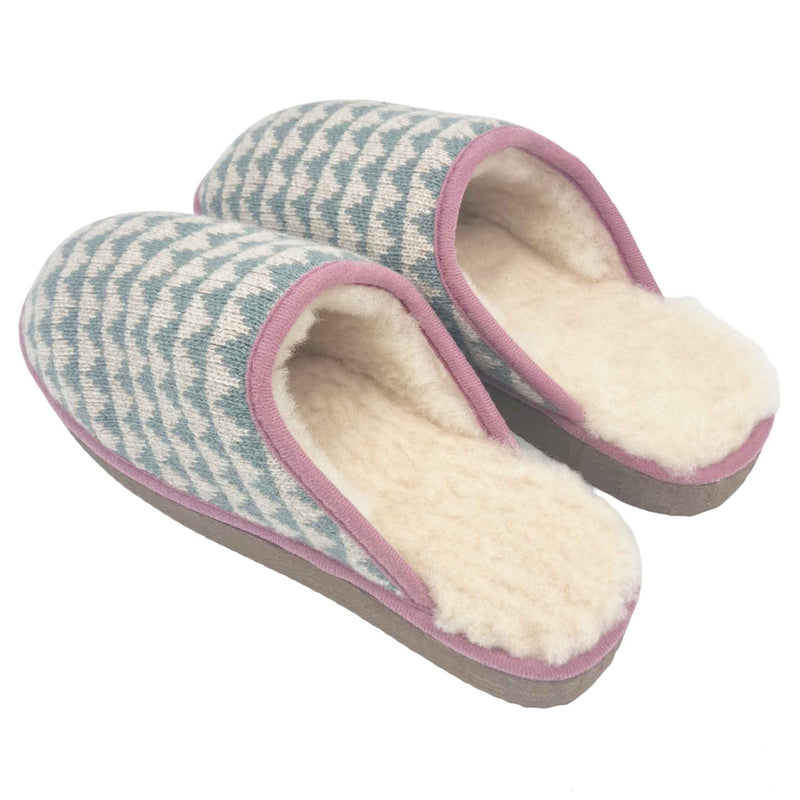 jade triangle knitted lambswool slippers with a sheepskin lining