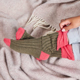 Women's Soft Cashmere Blend Slouch Socks - Khaki Green & Coral