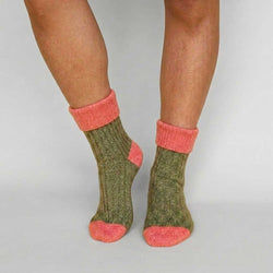 Khaki Green & Coral Cashmere Blend Slouch Socks