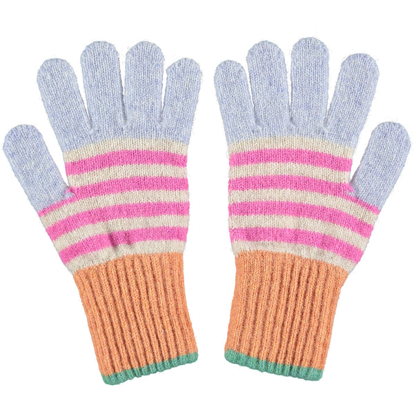Kids Bubblegum & Peach Stripe Lambswool Gloves