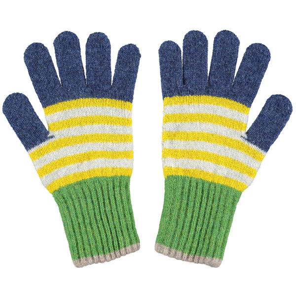 Kids Navy & Electric Yellow Stripe Lambswool Gloves