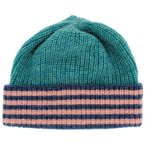 Kids' Lambswool Beanie - Mint Green & Blue Stripe