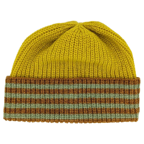 Kids' Lambswool Beanie - Yellow & Mint Stripe