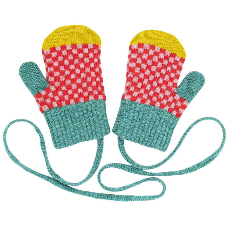 Kids' Red Check Lambswool Mittens on a String