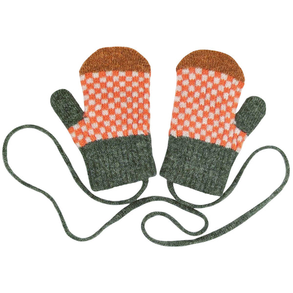 Kids' Orange Check Lambswool Mittens on a String