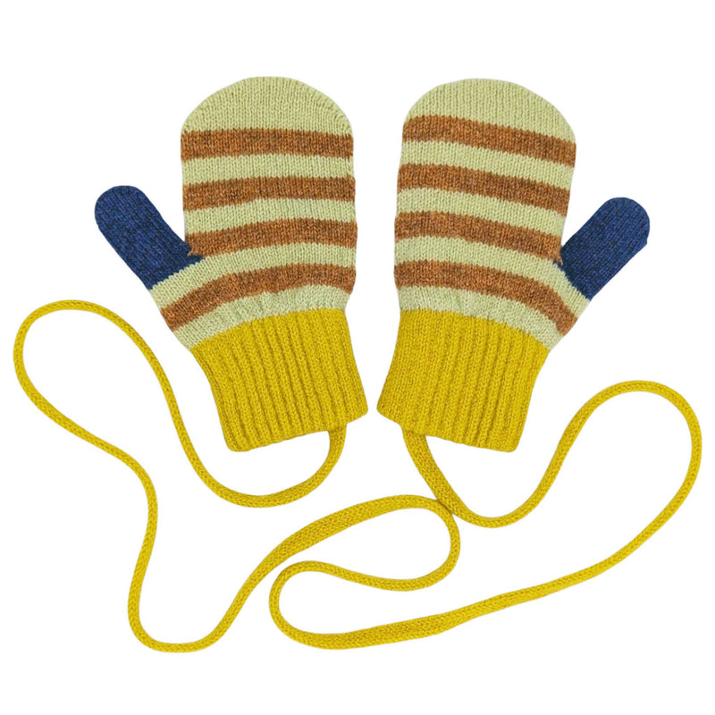 Kids' Mint & Mustard Stripe Lambswool Mittens on a String