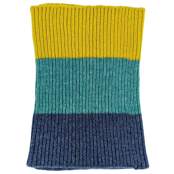 Yellow, Blue & Jade Colour Block Lambswool Mini Snood