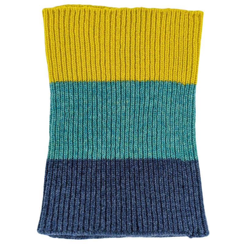 Yellow, Blue & Jade Colour Block Lambswool Mini Snood