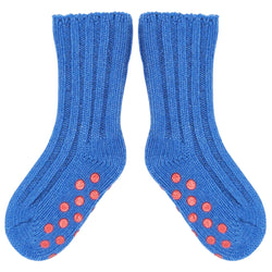 Kids Non-Slip Cashmere Blend Socks - Blue & Red