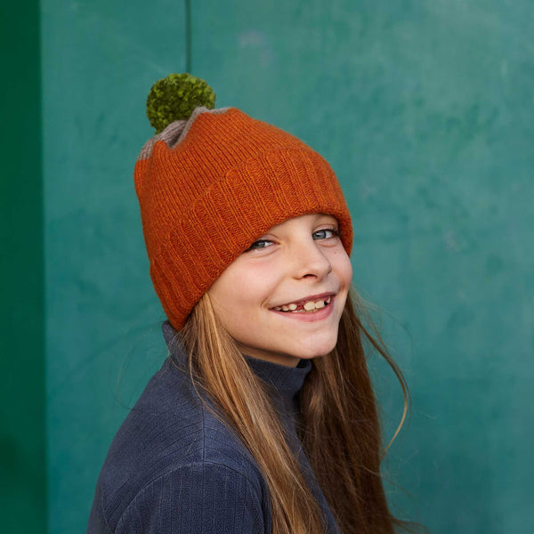 Kids' Rust & Soft Brown Tipped Lambswool  Bobble Hat