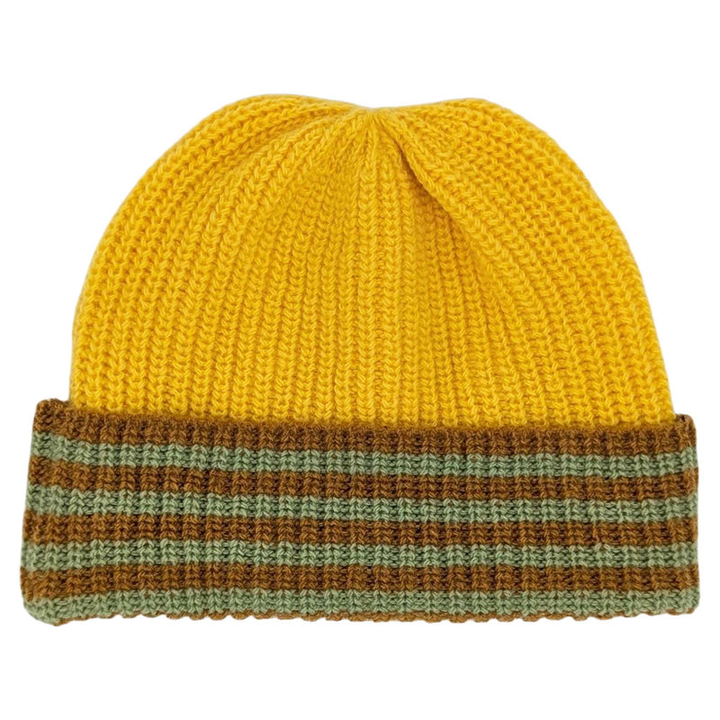 Kids' Lambswool Beanie - Yellow & Mint Stripe