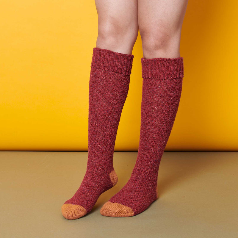 Unisex Red & Rust Recycled Silk Blend Knee Socks
