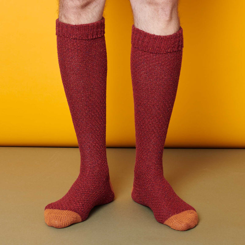 Unisex Red & Rust Recycled Silk Blend Knee Socks