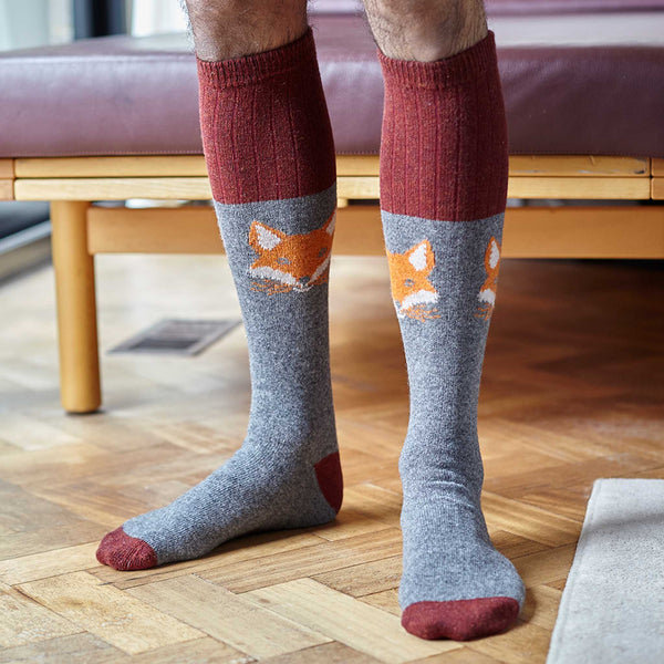 Men's Dark Grey Fox Lambswool Knee Socks