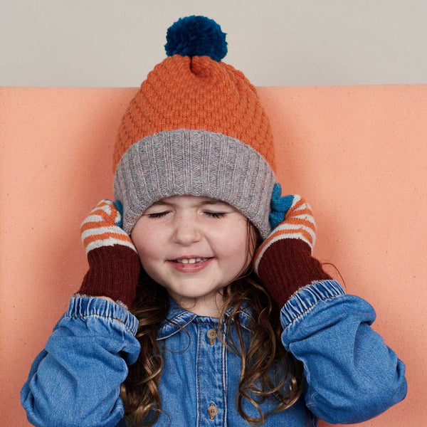 Kids Orange Concrete Honeycomb Bobble Hat