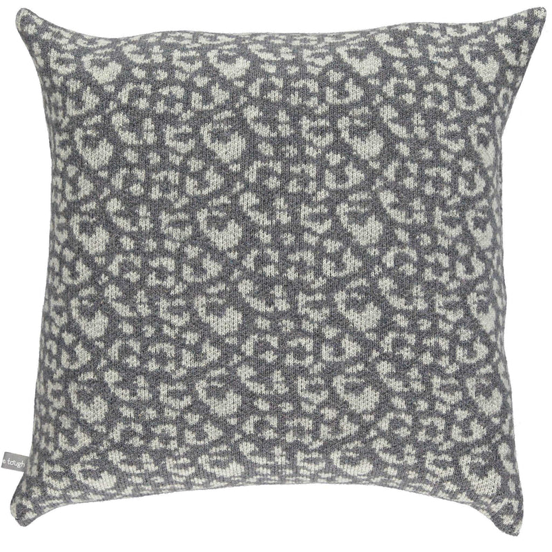 Knitted Lambswool Grey & Black leopard Print Cushion