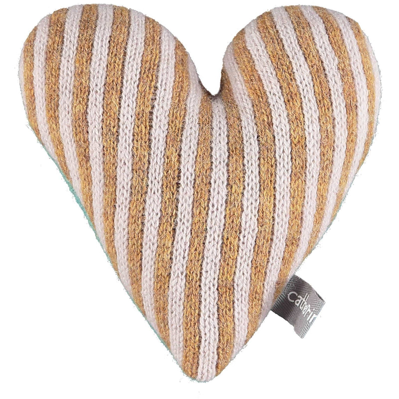 Knitted Gold & Light Pink Stripy Heart With Lavender