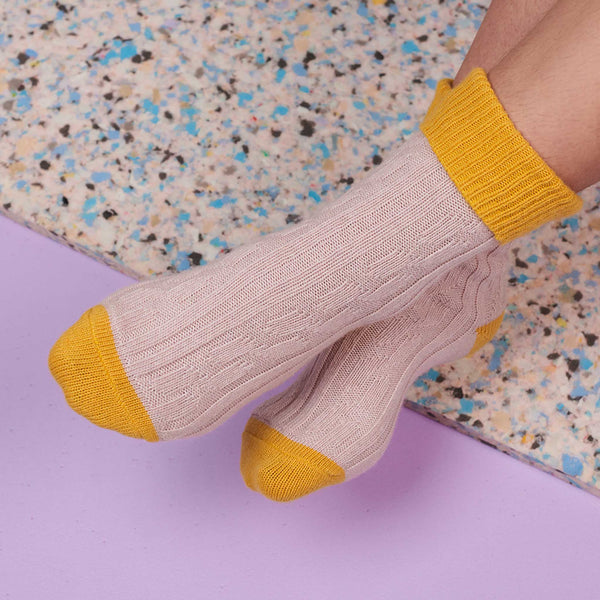 Light Pink & Yellow Cashmere Blend Slouch Socks
