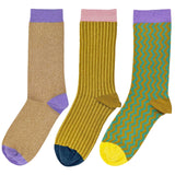Lime & Lilac Pattern  - Pack of 3 Women's Organic Cotton Ankle Socks