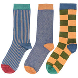 Blue & Peach Pattern  - Pack of 3 Women's Organic Cotton Ankle Socks
