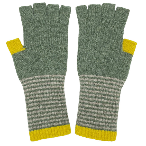Women's Soft Green & Electric Lambswool Fingerless Gloves