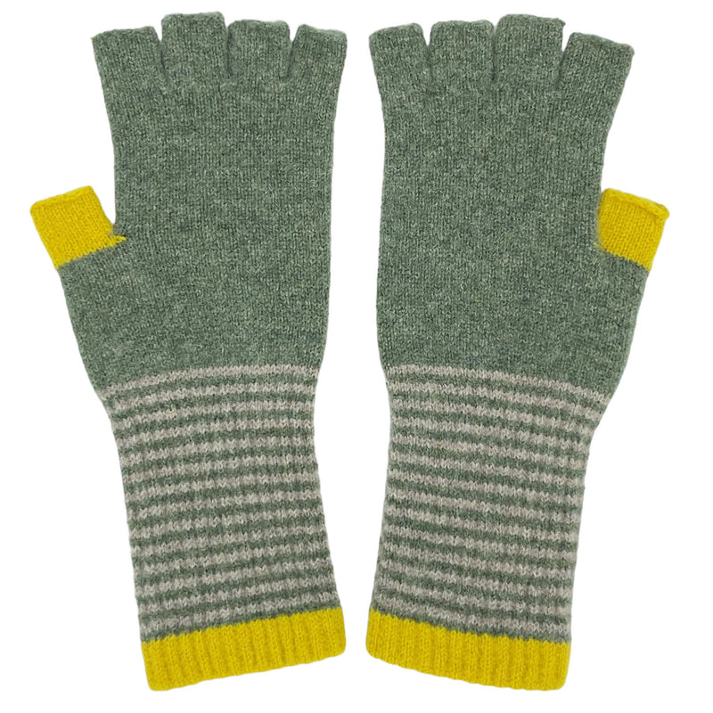 Women's Soft Green & Electric Lambswool Fingerless Gloves