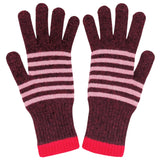 Women's Dark Red & Pink Stripe Lambswool Gloves