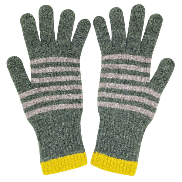 Women's Soft Green Stripe Lambswool Gloves