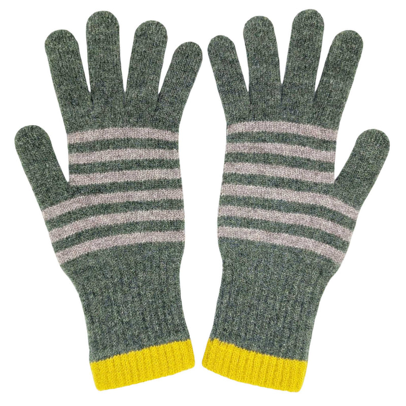 Women's Soft Green Stripe Lambswool Gloves