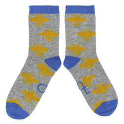 ANKLE SOCKS - lambswool - women's  - bee - grey