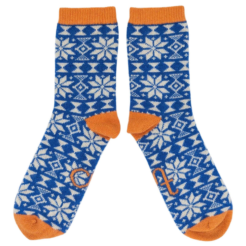 Women's Bright Blue Fair Isle Lambswool Ankle Socks