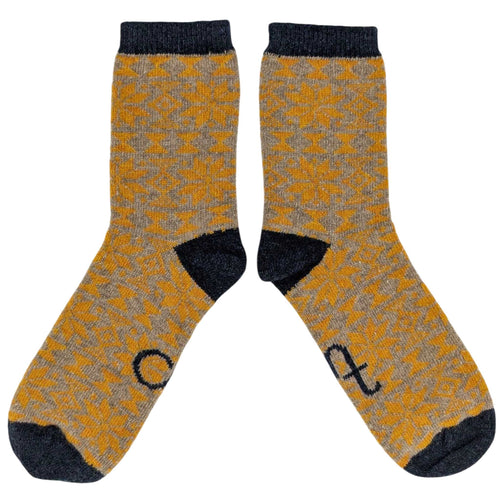 Women's Soft Lambswool Ankle Socks - Ginger & Soft Brown Fair Isle Pattern