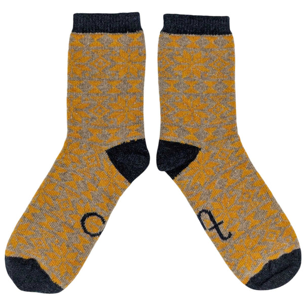 Women's Ginger & Soft Brown Fair Isle Lambswool Ankle Socks