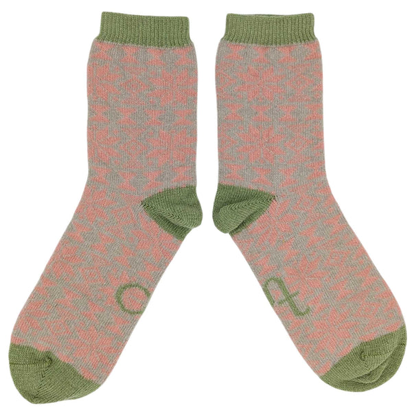 Women's Light Pink Fair Isle Lambswool Ankle Socks
