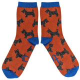 Women's Orange Scottie Dogs Lambswool Ankle Socks