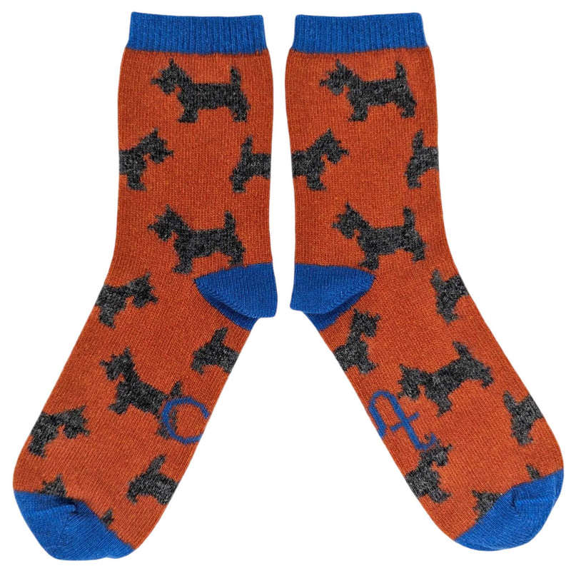 Women's Orange Scottie Dogs Lambswool Ankle Socks