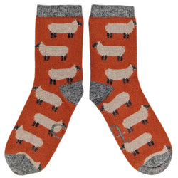 Women's Soft Lambswool Ankle Socks - Orange  & Grey Sheep