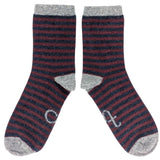 Women's Plum & Navy Stripe Lambswool Ankle Socks