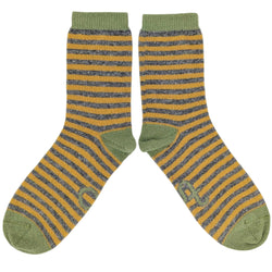 Women's Grey & Yellow Stripe Lambswool Ankle Socks