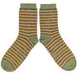 Women's Grey & Yellow Stripe Lambswool Ankle Socks