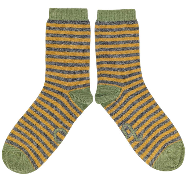 Women's Grey & Yellow Stripe Lambswool Ankle Socks